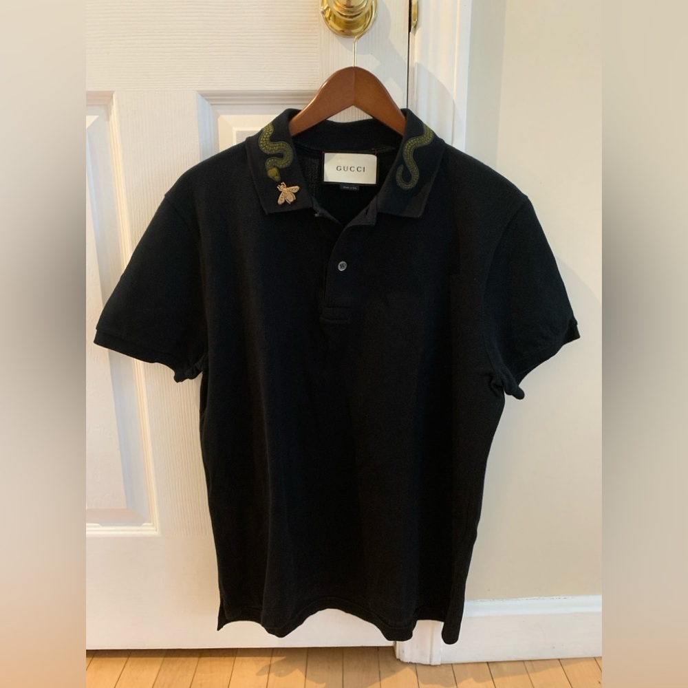 Men’s Gucci Kingsnake Embroidered Collar Polo Shirt Size: Large